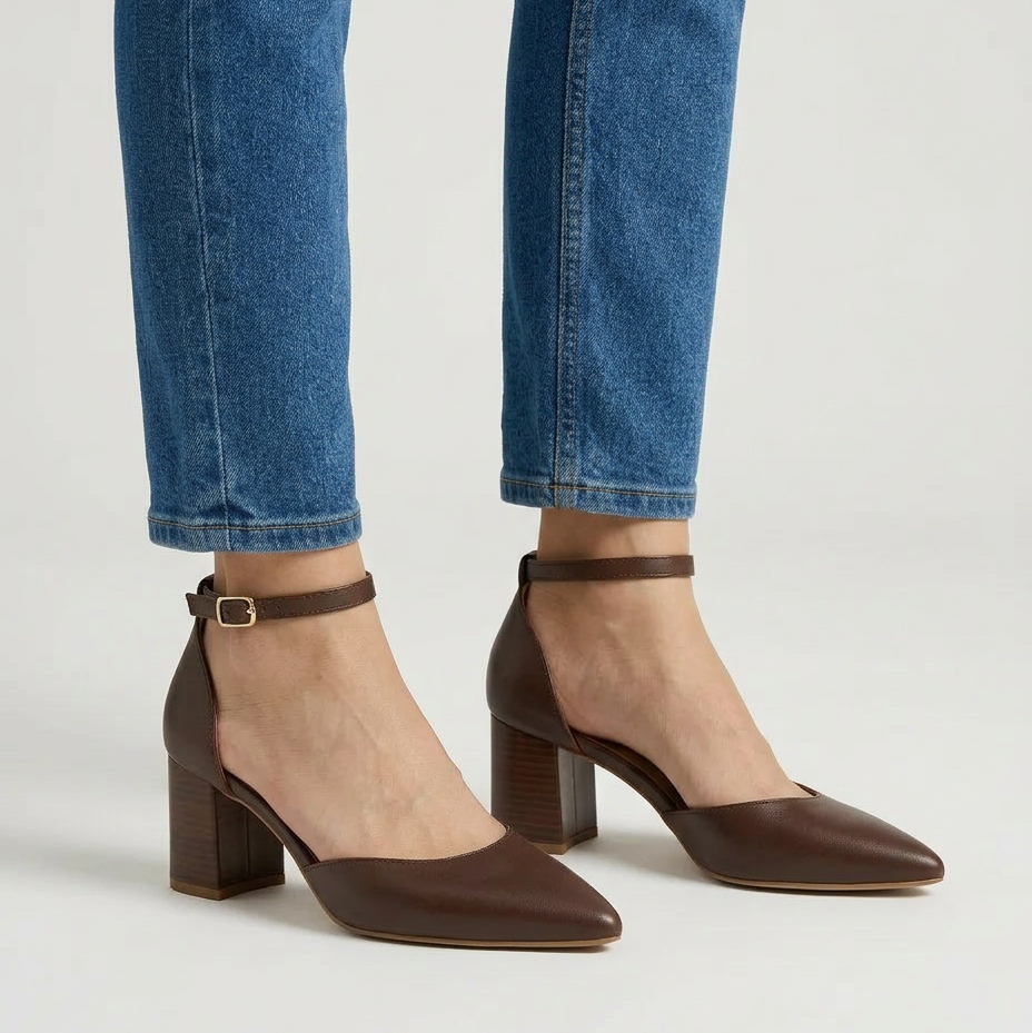 Zapatos de tacón cómodos con tira de tobillo - Marrón