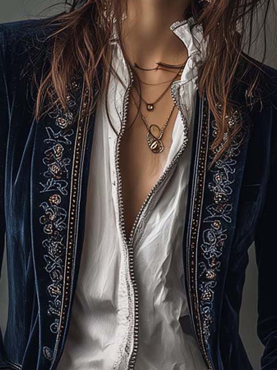 Chaqueta larga bordada Chiara