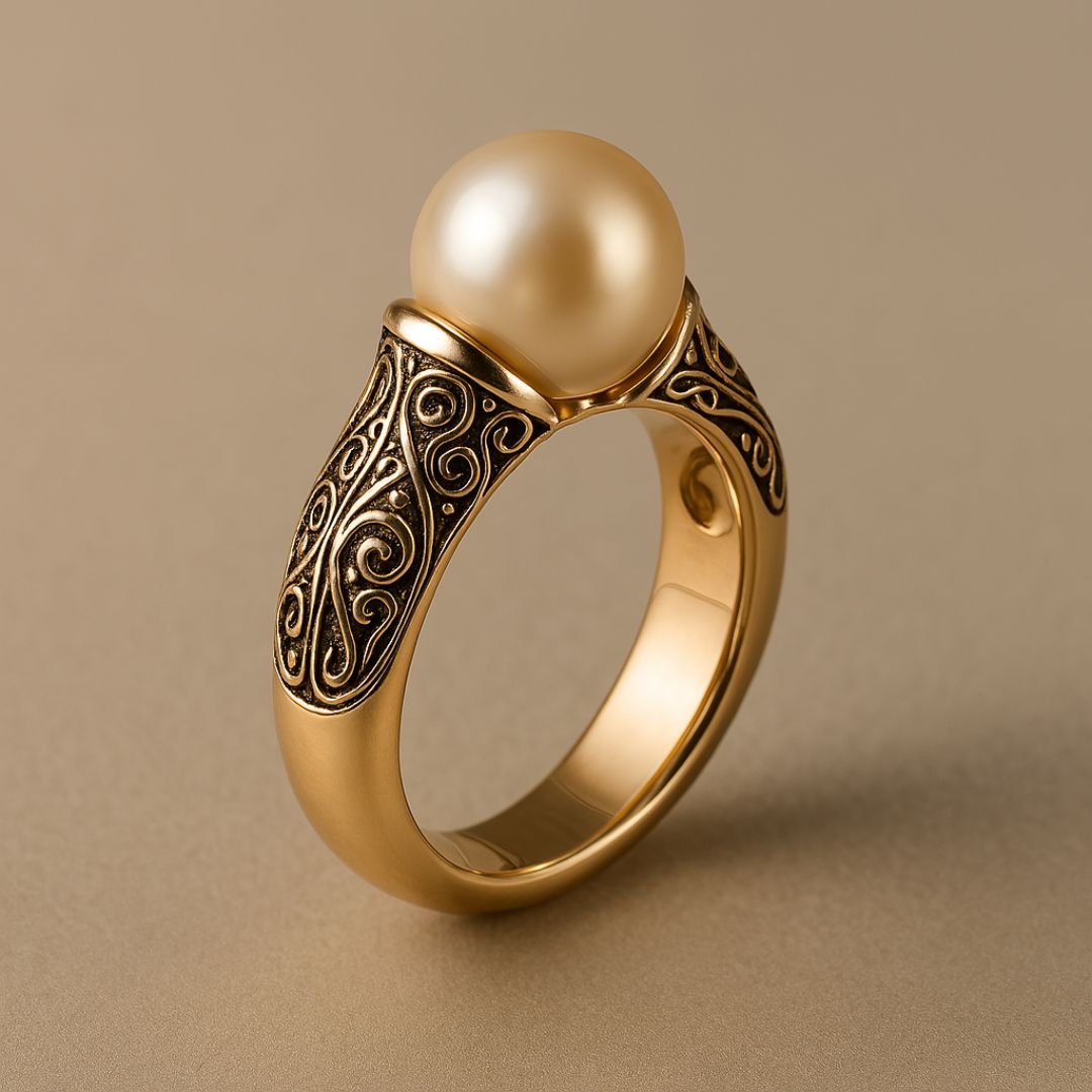 Anillo vintage de perla y oro
