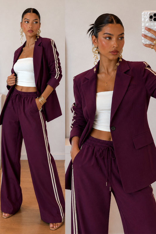 Conjunto blazer palazzo bicolor - Burdeos