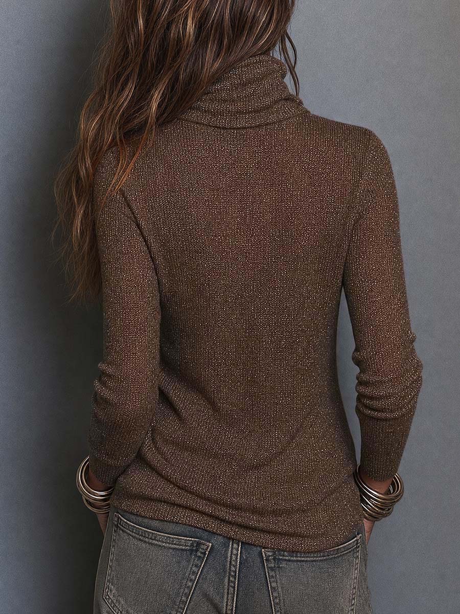 Jersey de punto con cuello drapeado - Marrón
