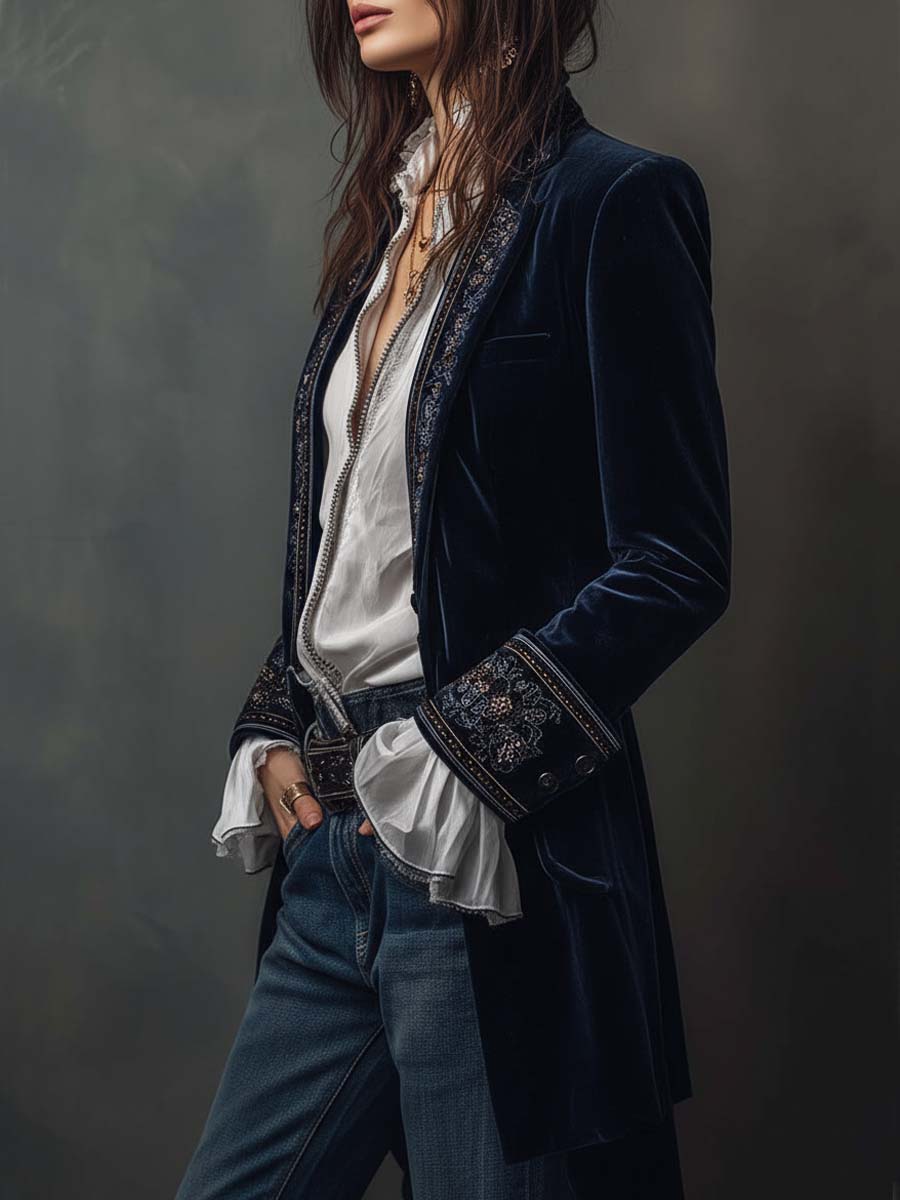 Chaqueta larga bordada Chiara