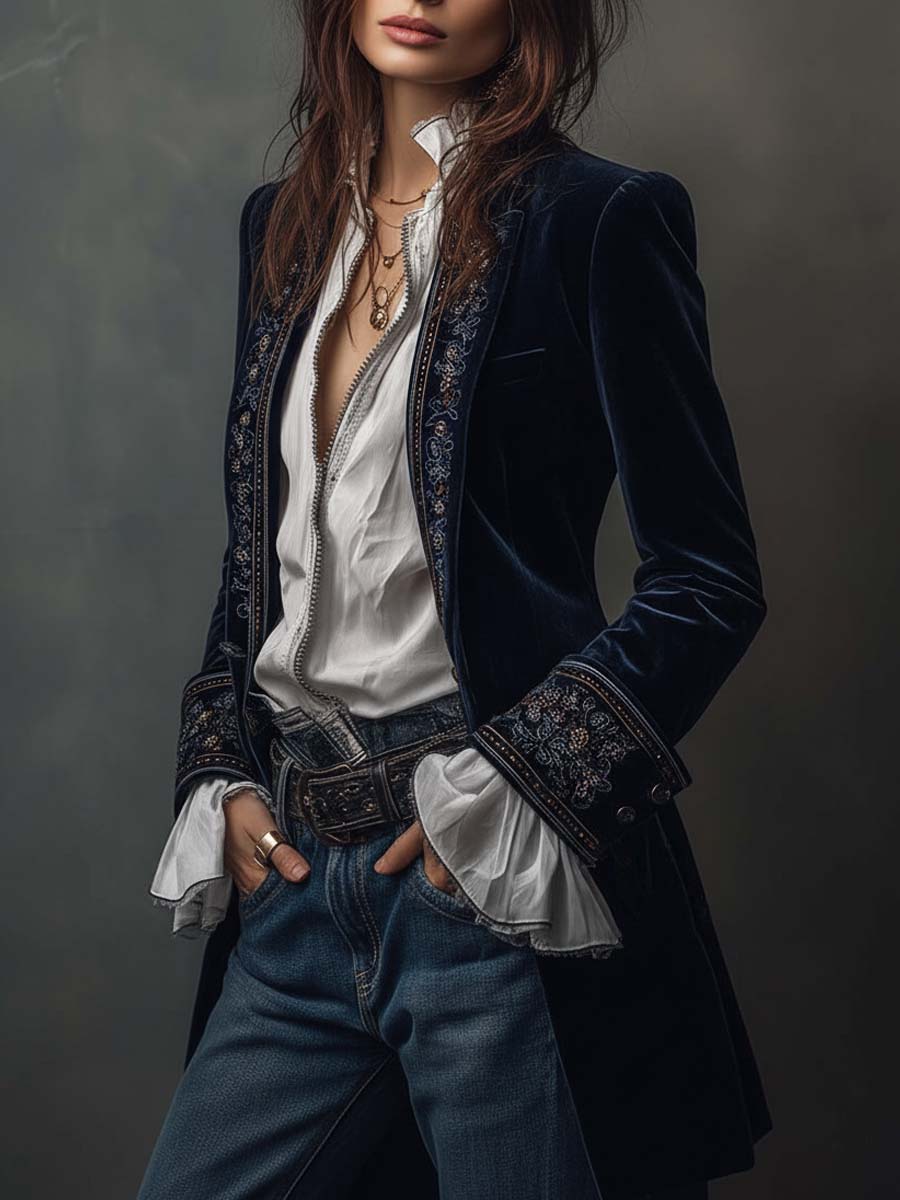 Chaqueta larga bordada Chiara