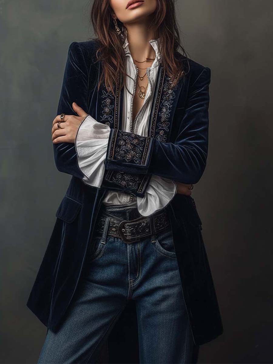 Chaqueta larga bordada Chiara