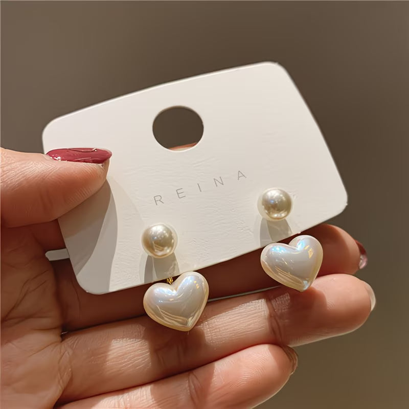 Pendientes corazón doble perla
