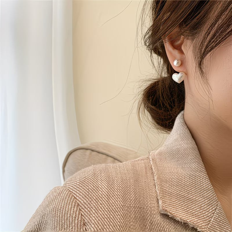 Pendientes corazón doble perla