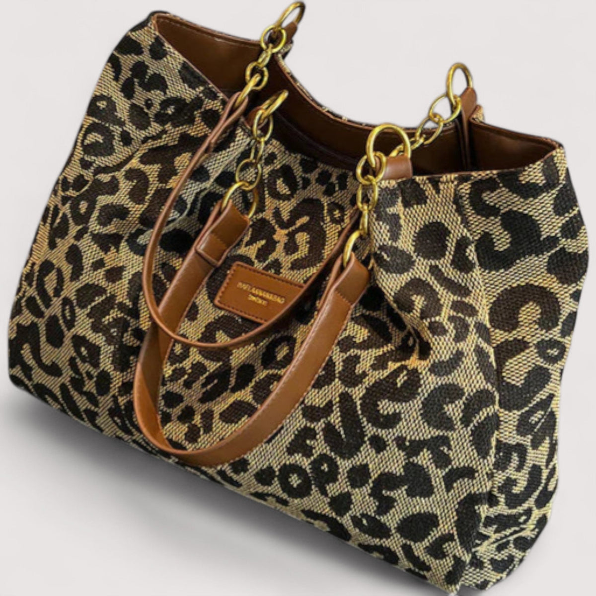 Bolso tote de lona con estampado de leopardo - vista interior