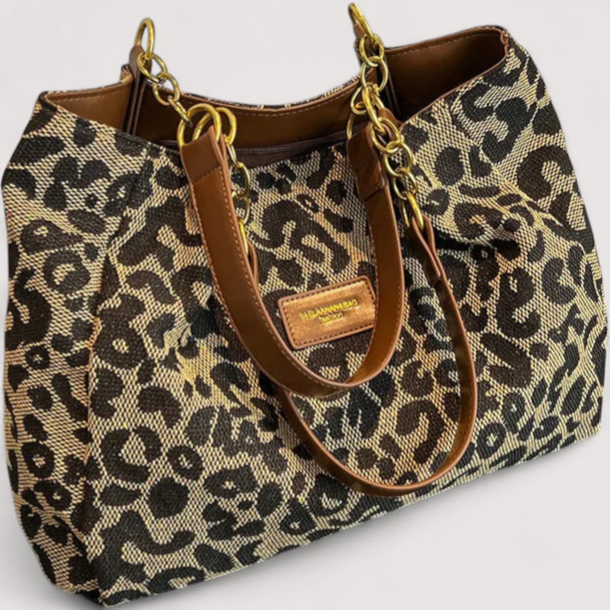 Bolso tote de lona con estampado de leopardo - detalle