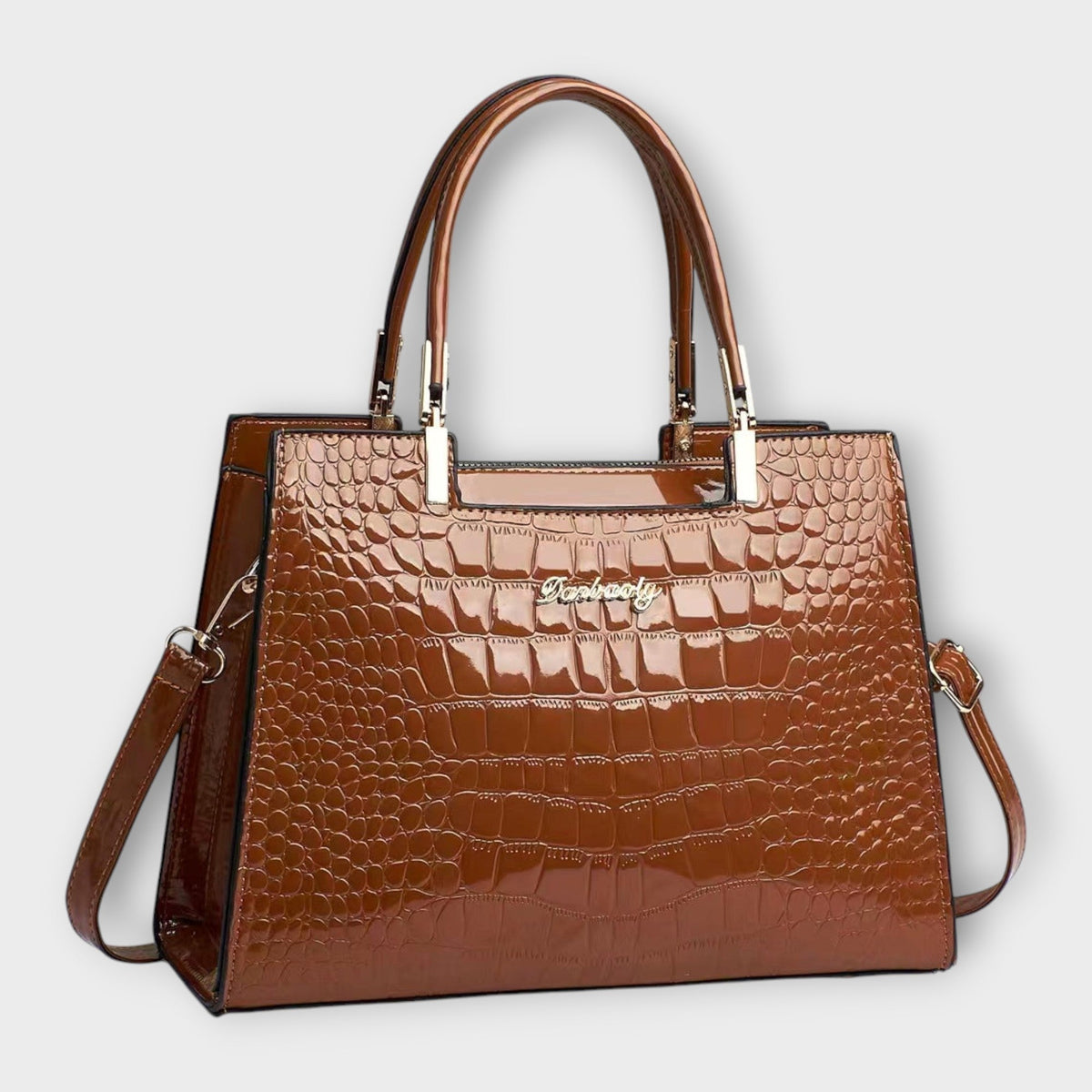 Bolso tote efecto cocodrilo marrón