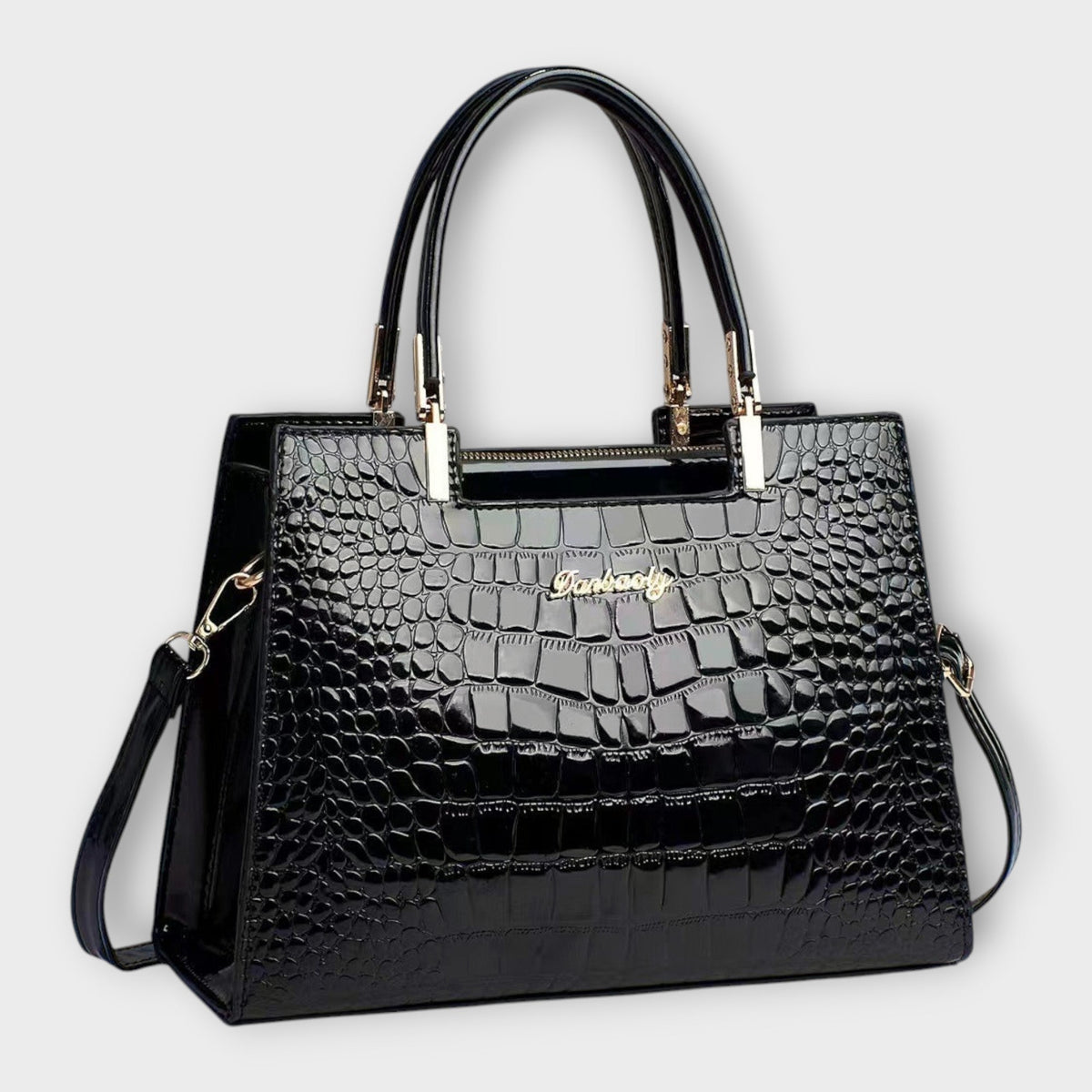 Bolso tote efecto cocodrilo negro
