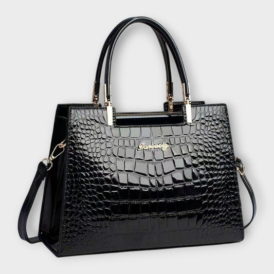 Bolso tote efecto cocodrilo negro