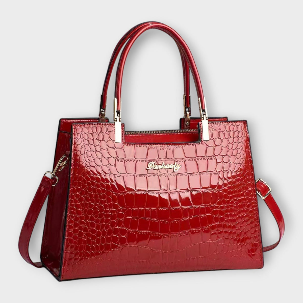 Bolso tote efecto cocodrilo rojo