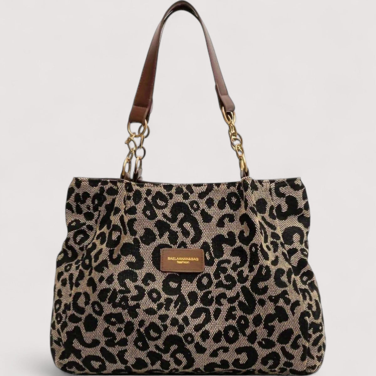 Bolso tote de lona con estampado de leopardo