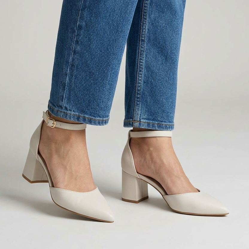 Zapatos de tacón cómodos con tira de tobillo - Blanco