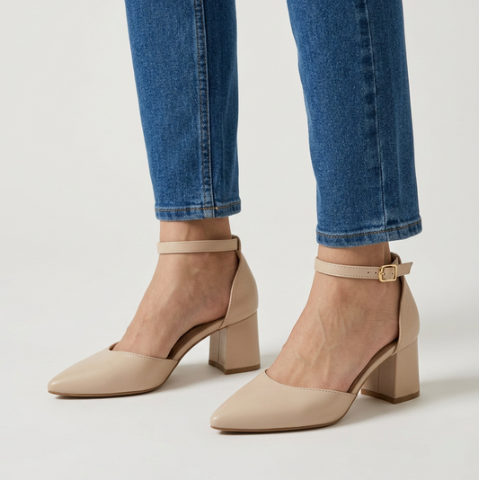 Zapatos de tacón cómodos con tira de tobillo - Beige