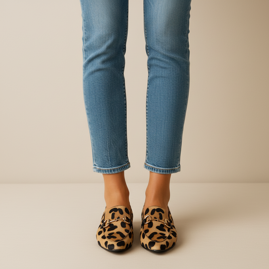 Mocasines de leopardo con detalle metálico dorado - vista de pie