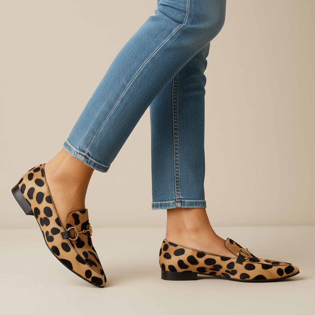 Mocasines de leopardo con detalle metálico dorado - en movimiento