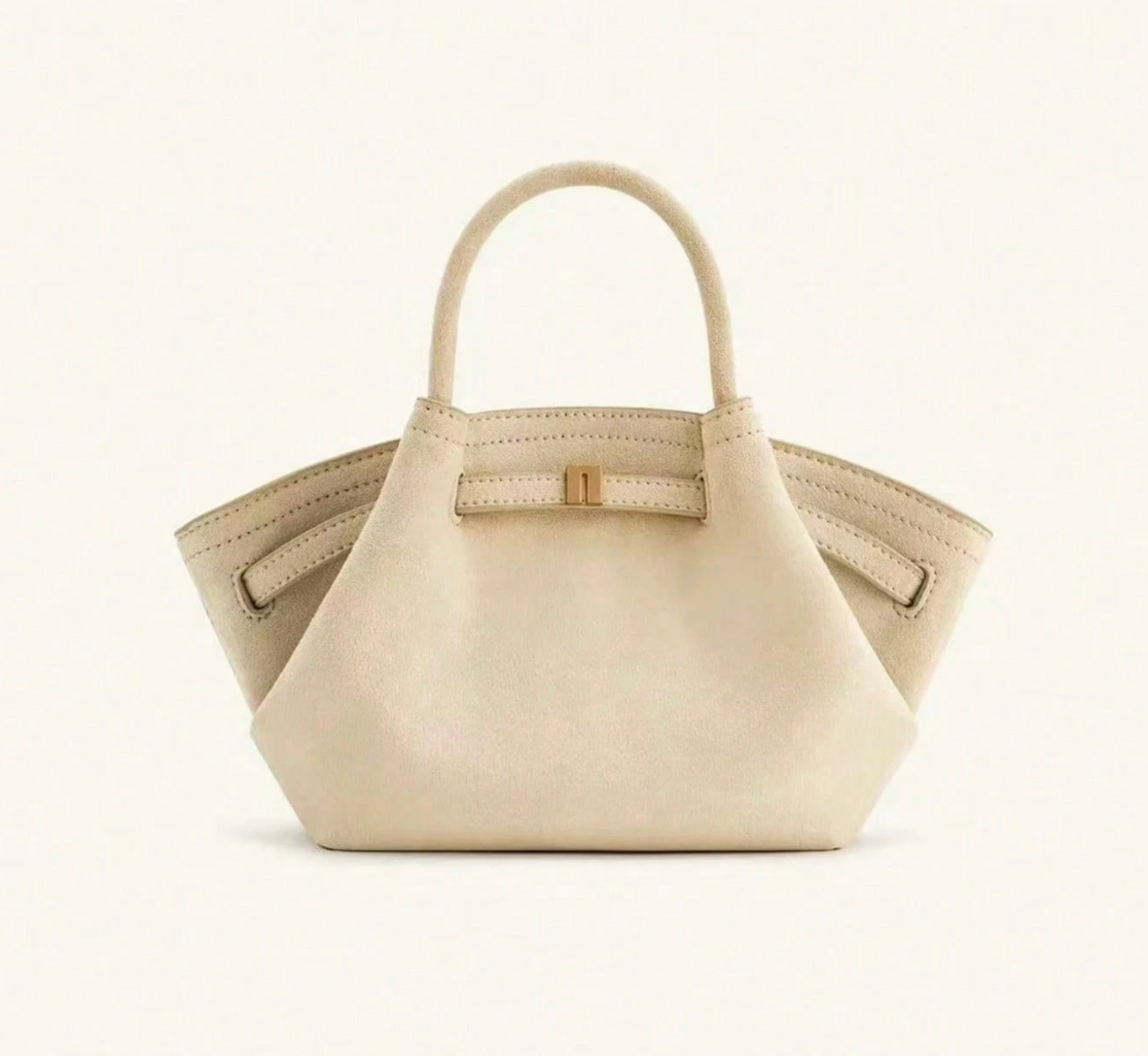 Bolso mini tote de rafia crema