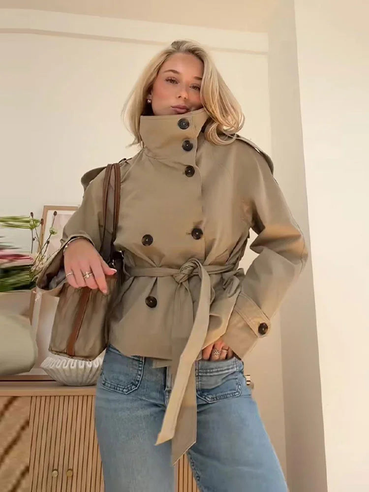 Gabardina Joana caqui con cinturón