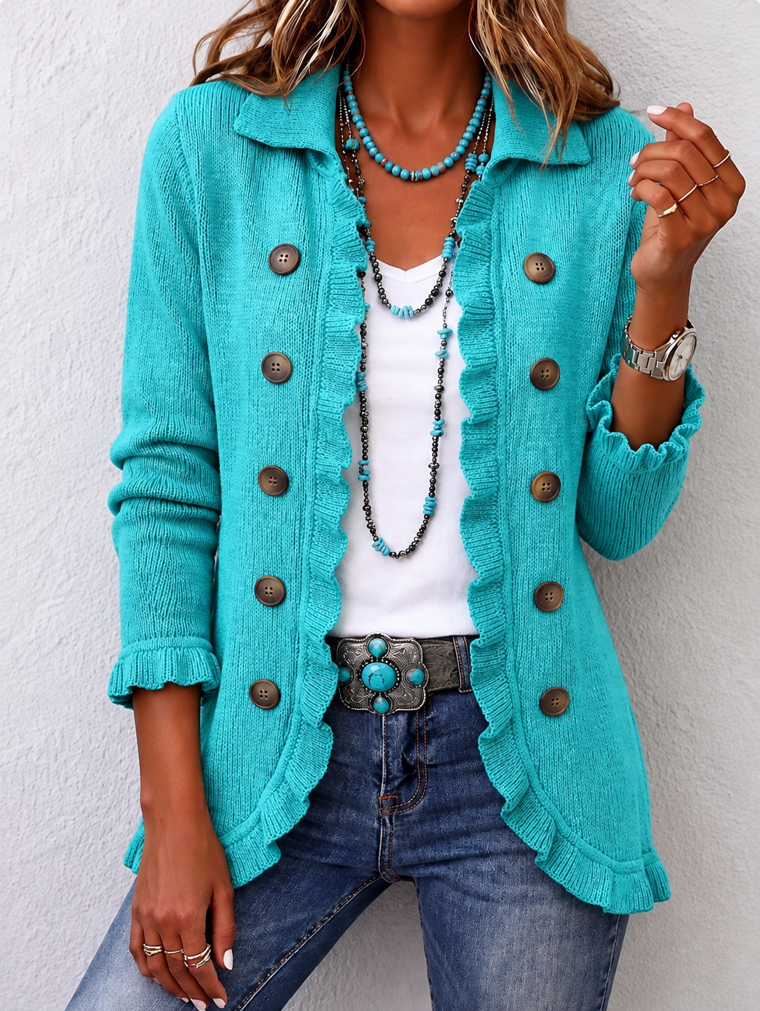 Chaqueta de punto turquesa Maribel