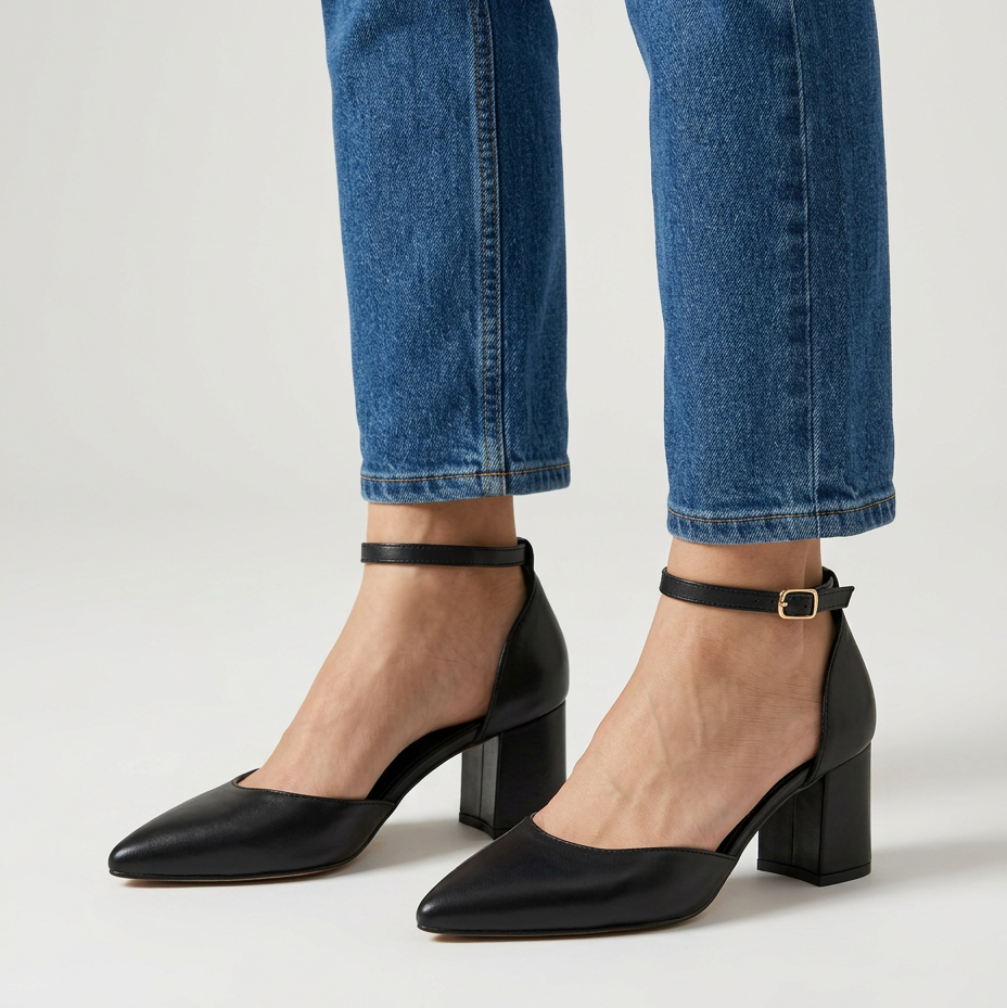 Zapatos de tacón cómodos con tira de tobillo - Negro