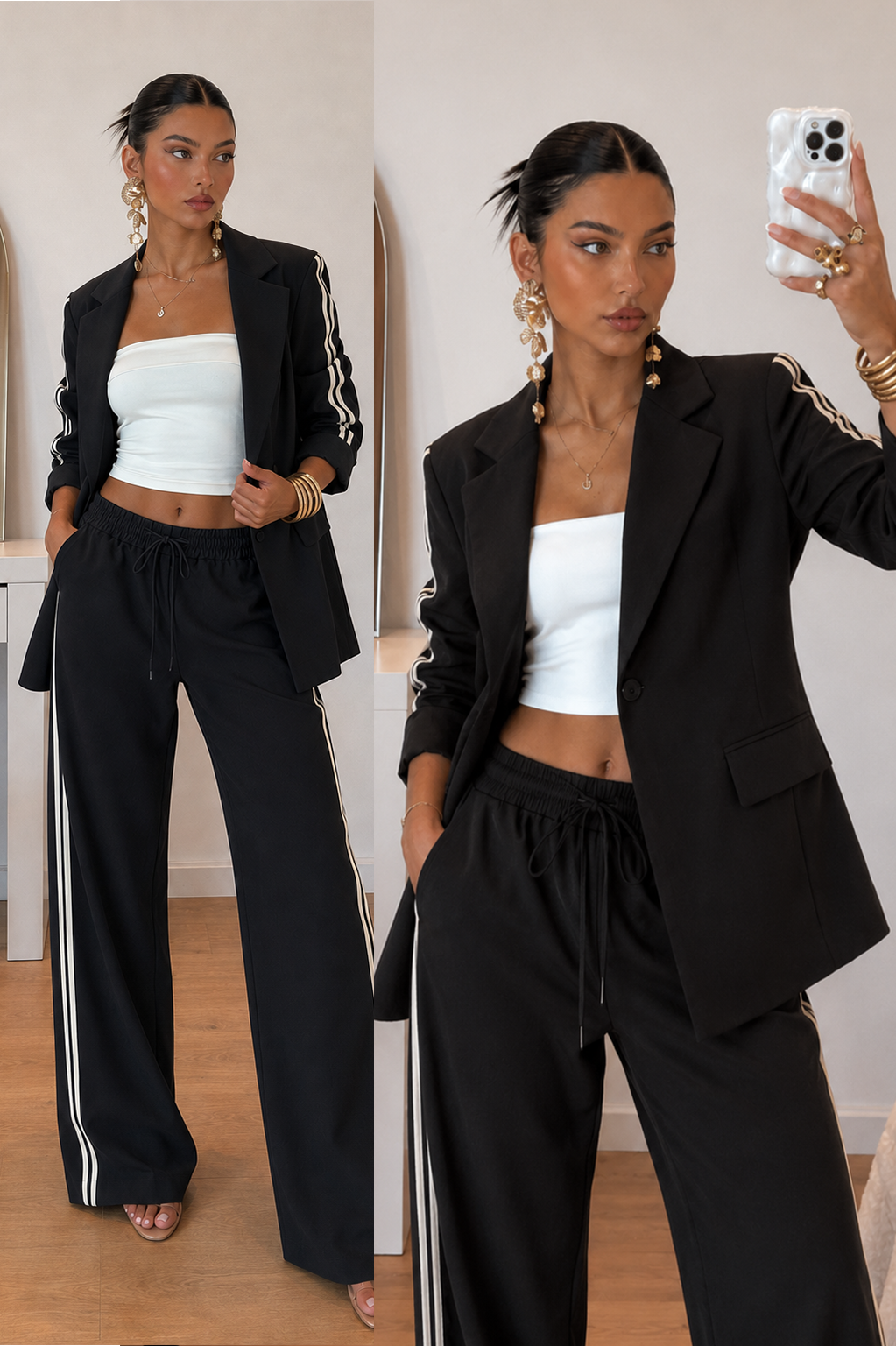 Conjunto blazer palazzo bicolor - Negro