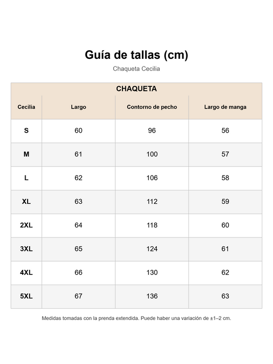 Guía de tallas Cecilia