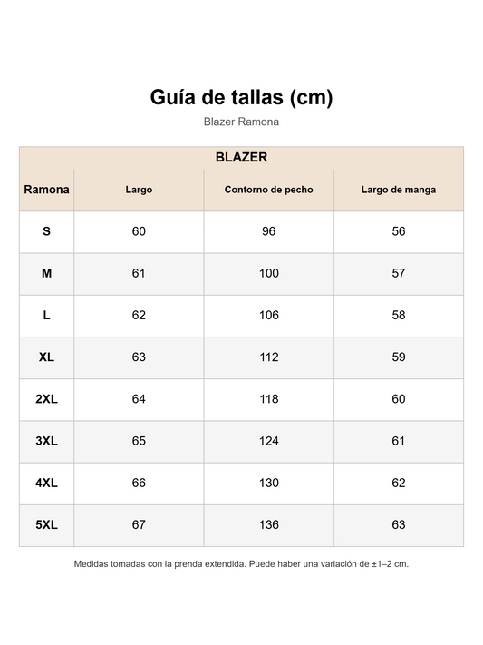 Guía de tallas Ramona