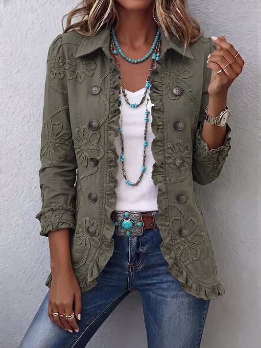 Chaqueta bordada de flores con volantes