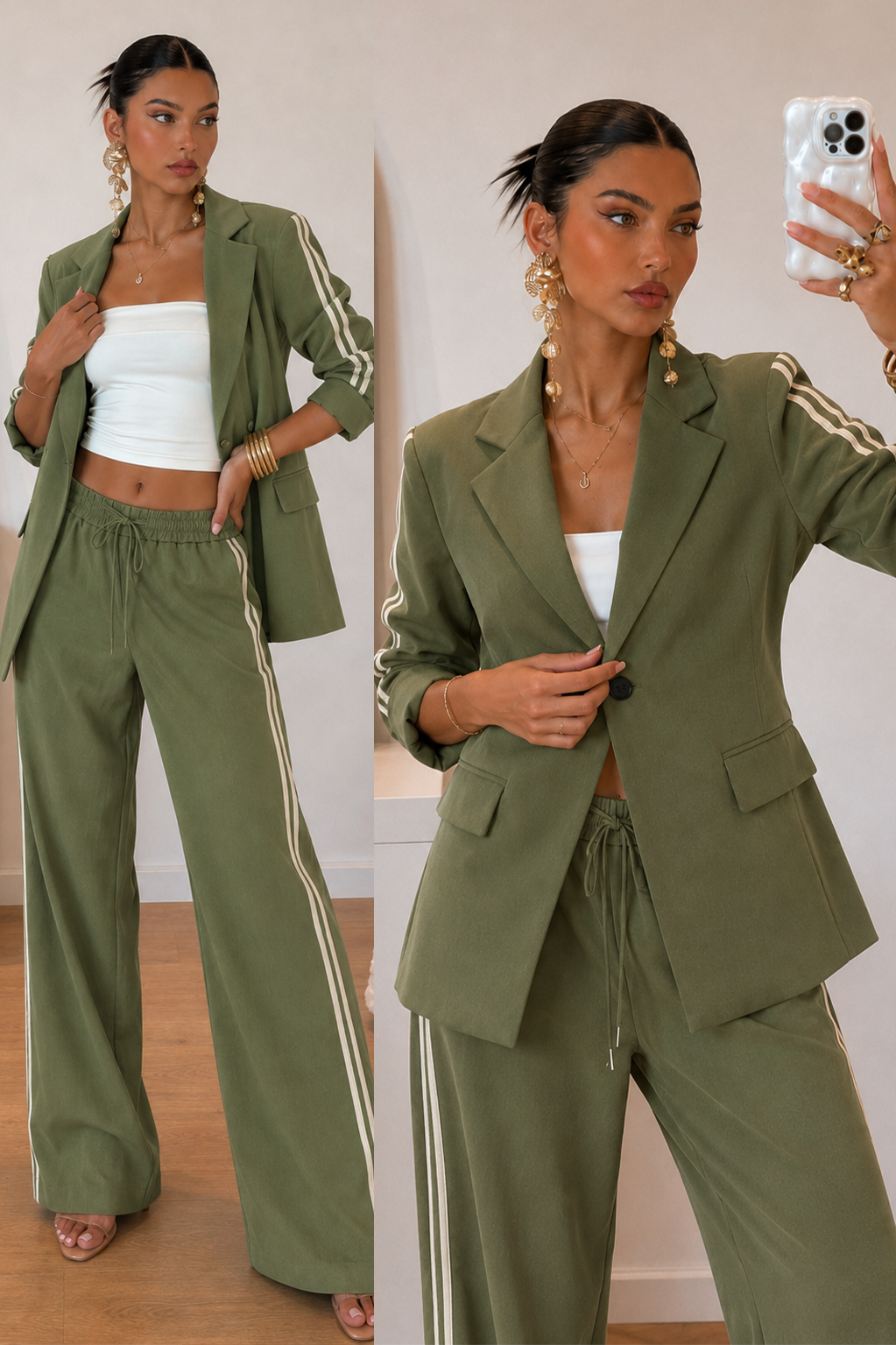 Conjunto blazer palazzo bicolor - Verde