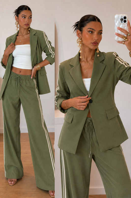 Conjunto blazer palazzo bicolor - Verde