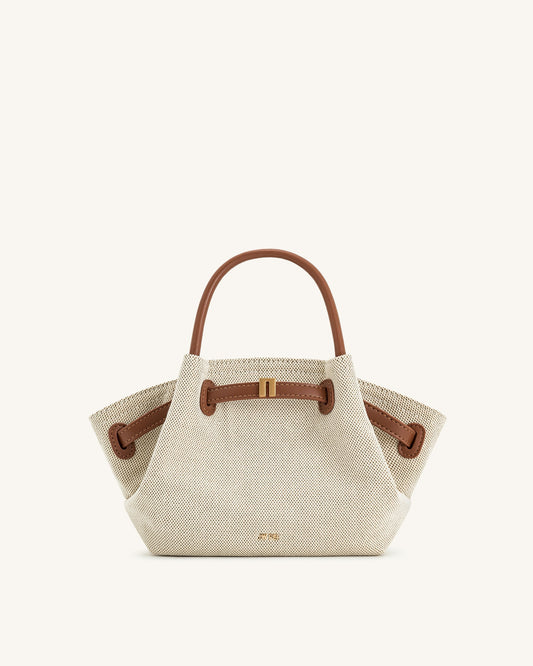 Bolso mini tote de rafia beige